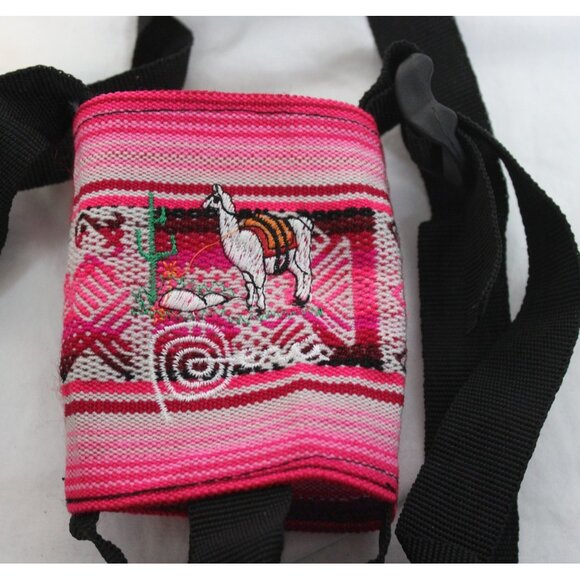 Peruvian Bottle Holder Lanyard Shoulder Strap Native Textile Hiking Outdoor Pink - Picture 3 of 5